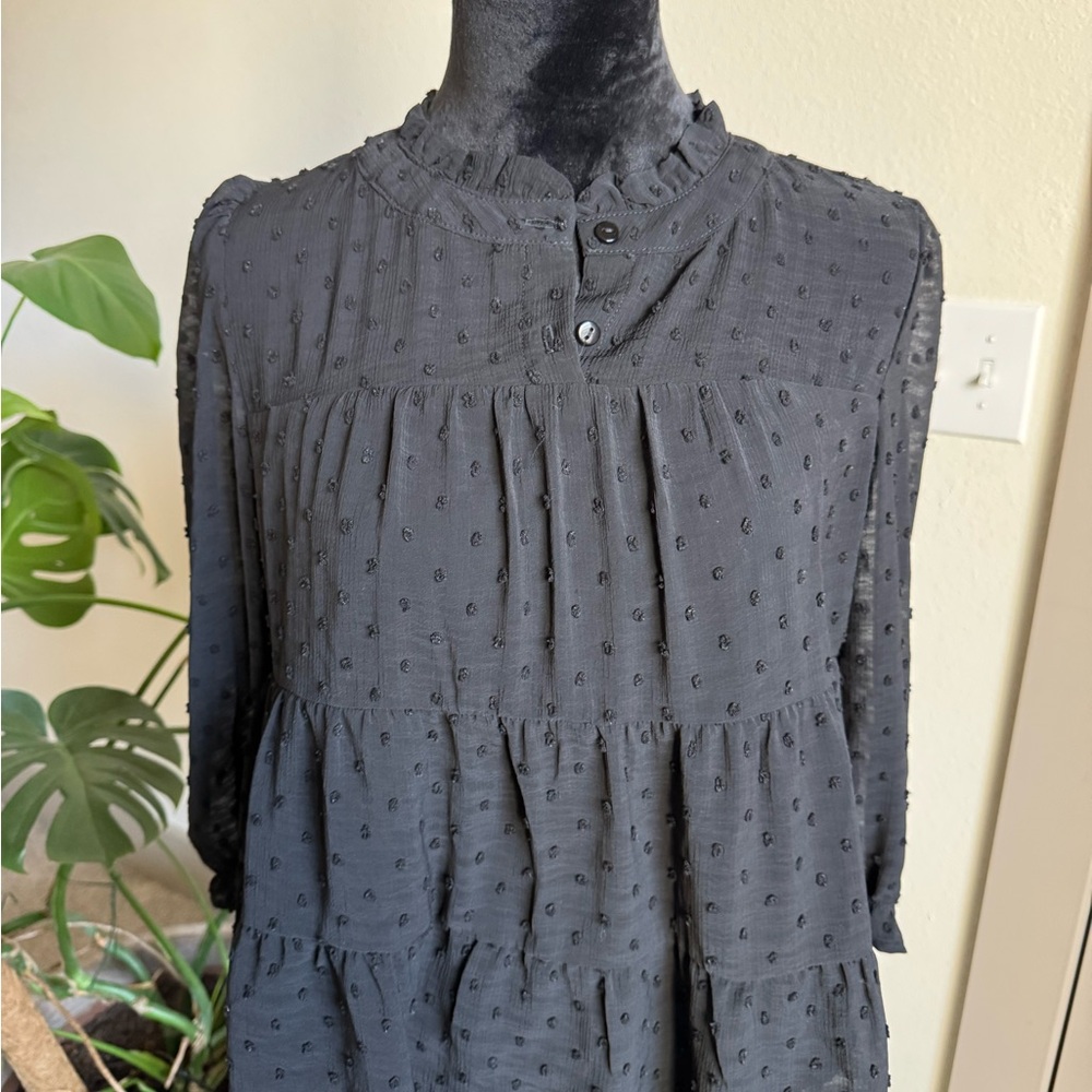 Black Women's Ruffled Collared Blouse - Picture 2 of 6